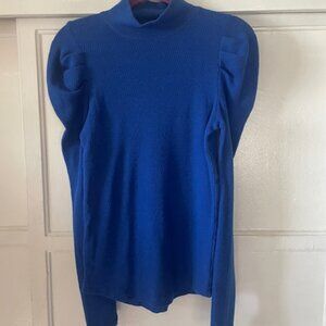 Free People Pullover Top Women's Med Blue Puffy Sleeves Elevated Basic Elegant